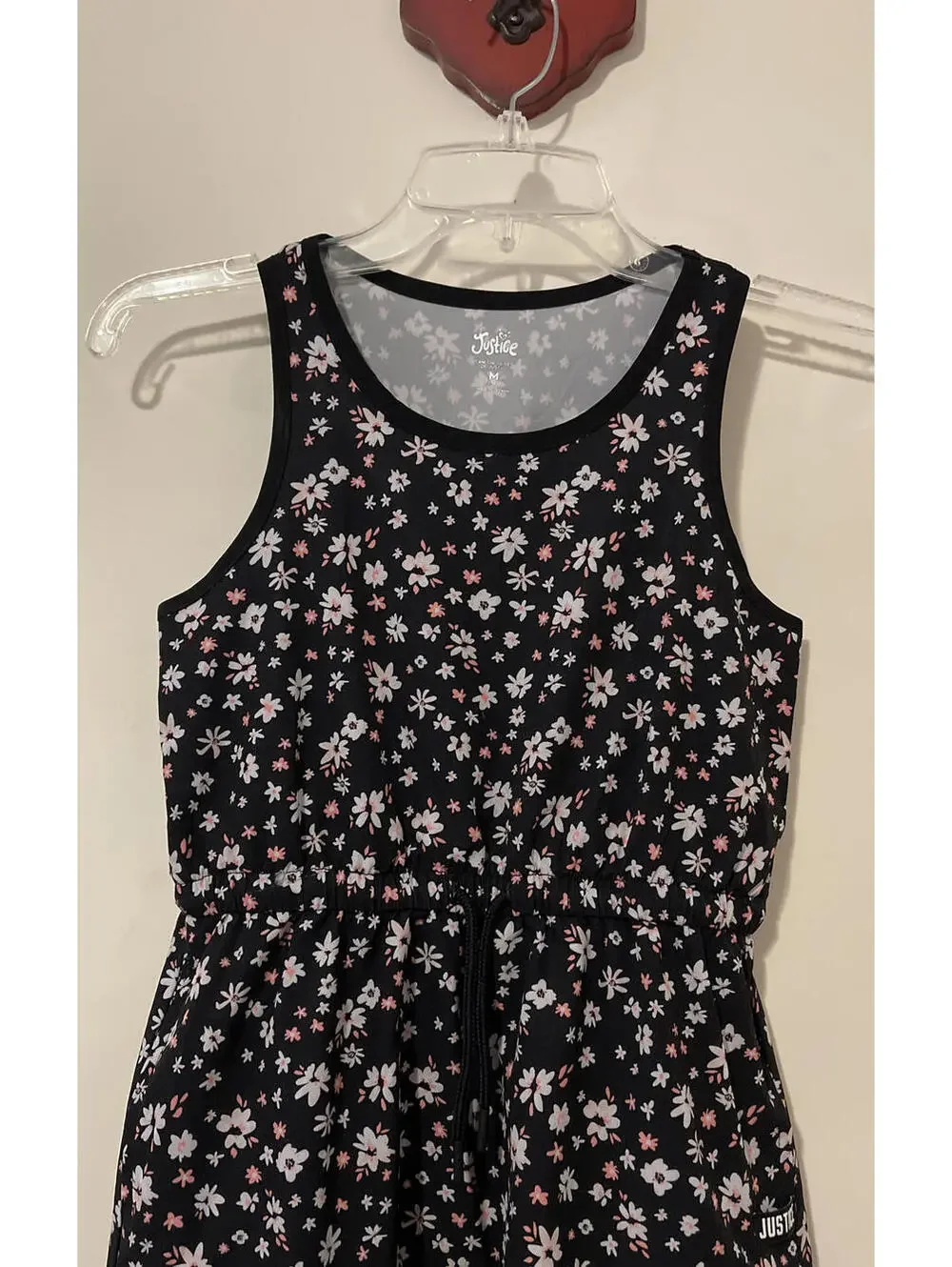 Justice Girls Size 10 Black Floral Sleeveless Elastic-Waist Dress! A6139